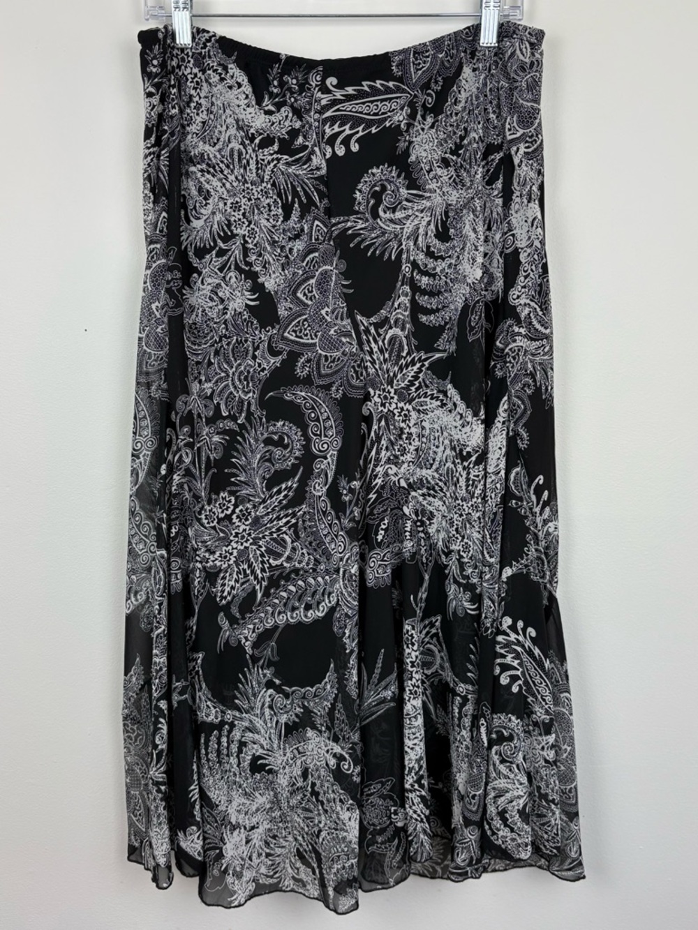 Vintage 90s Black & White Paisley Skirt XL EUC Whimsigoth Fairycore Sheer Flowy - Picture 6 of 8